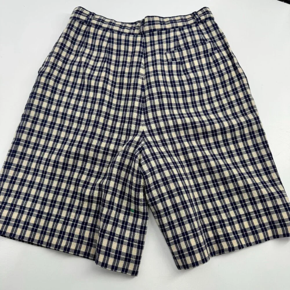 Christian Dior Sports Vintage Navy Cream Plaid High-Waisted Wool Shorts Size 6 - Picture 7 of 10